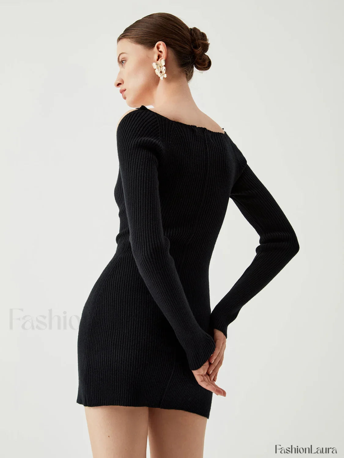 Knit Tied Cutout Long Modern Sleeve Short Sweater Dress