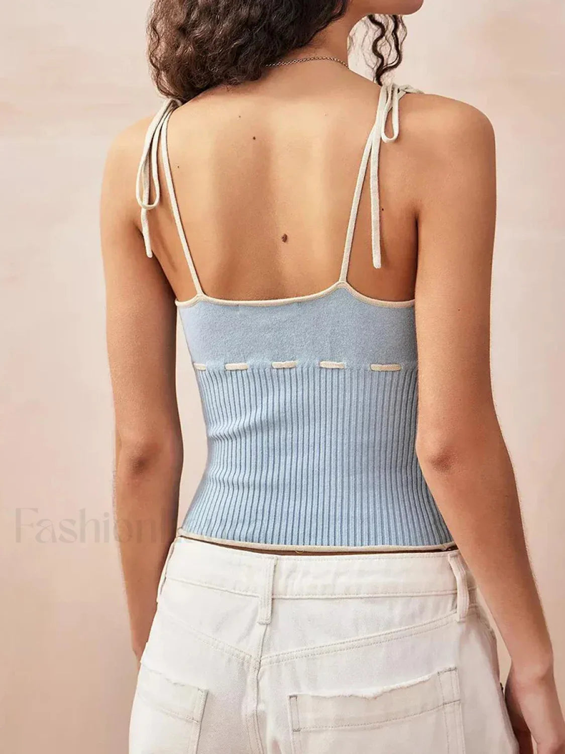Knitted Contrast Tie-Up Crop Top