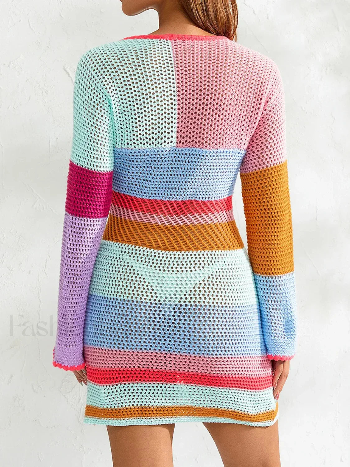 Knitted Cutout Stripe Mini Dress