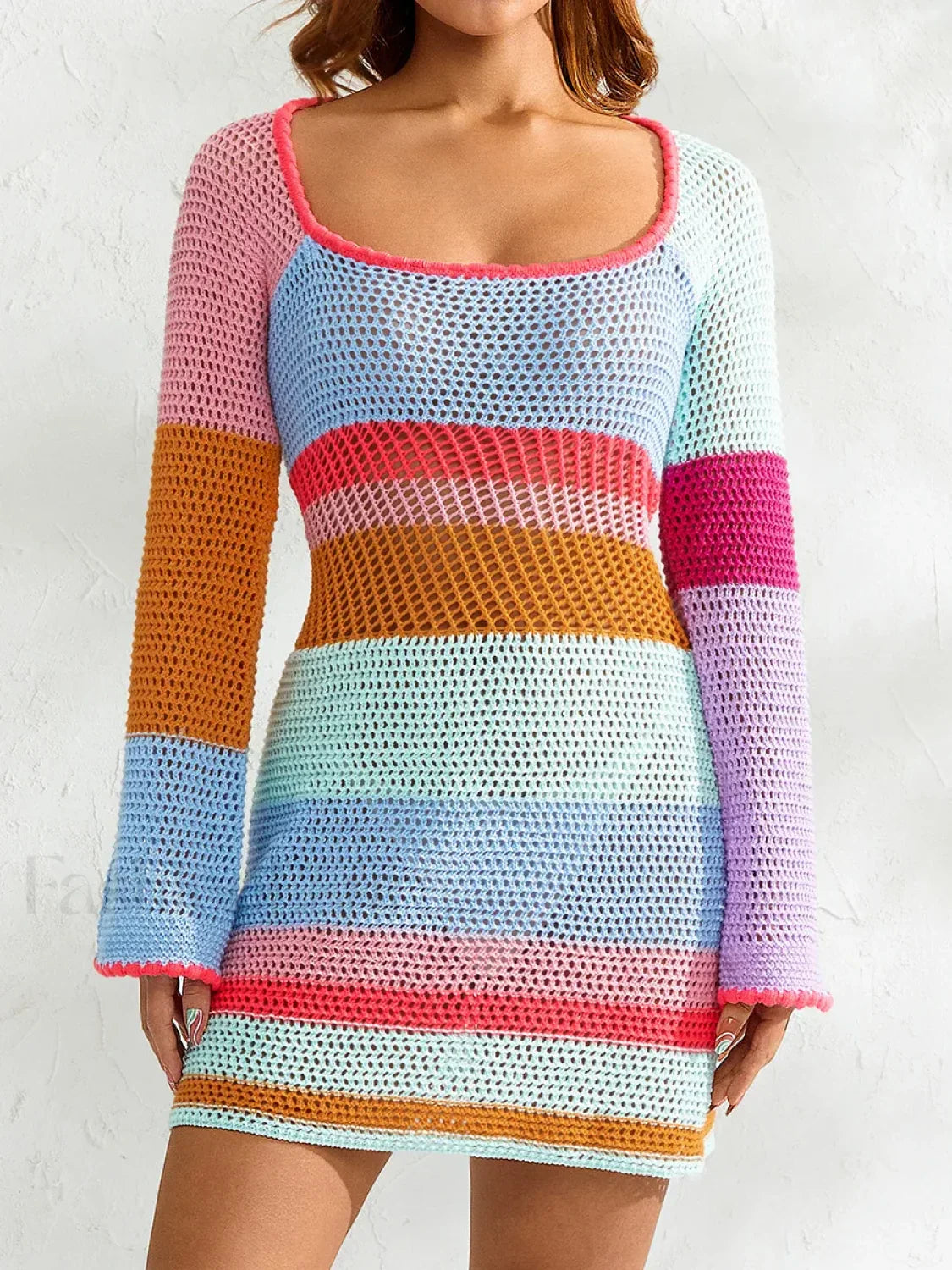 Knitted Cutout Stripe Mini Dress