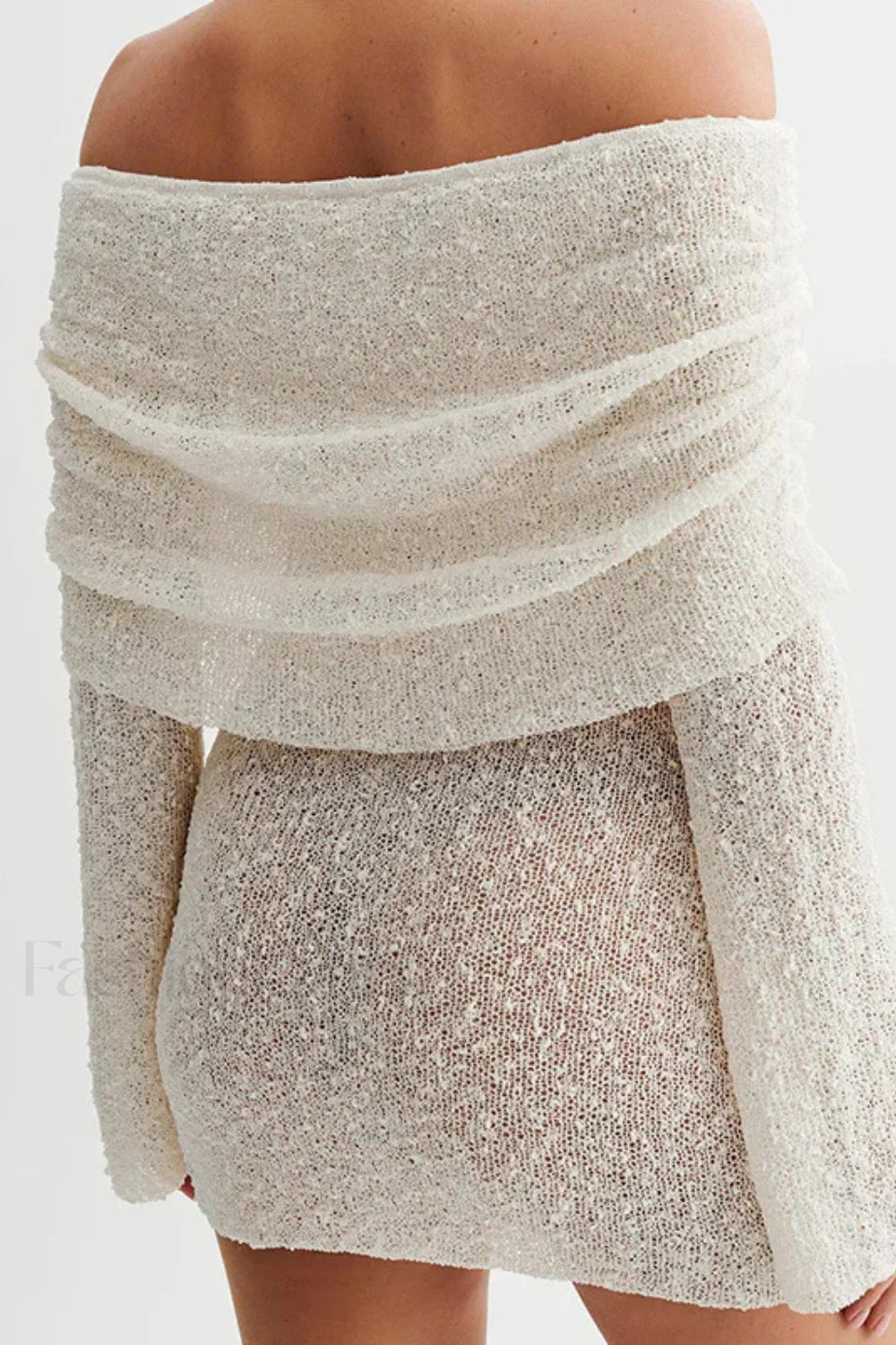 Knitted Hollow Off-Shoulder Long Sleeve Mini Dress