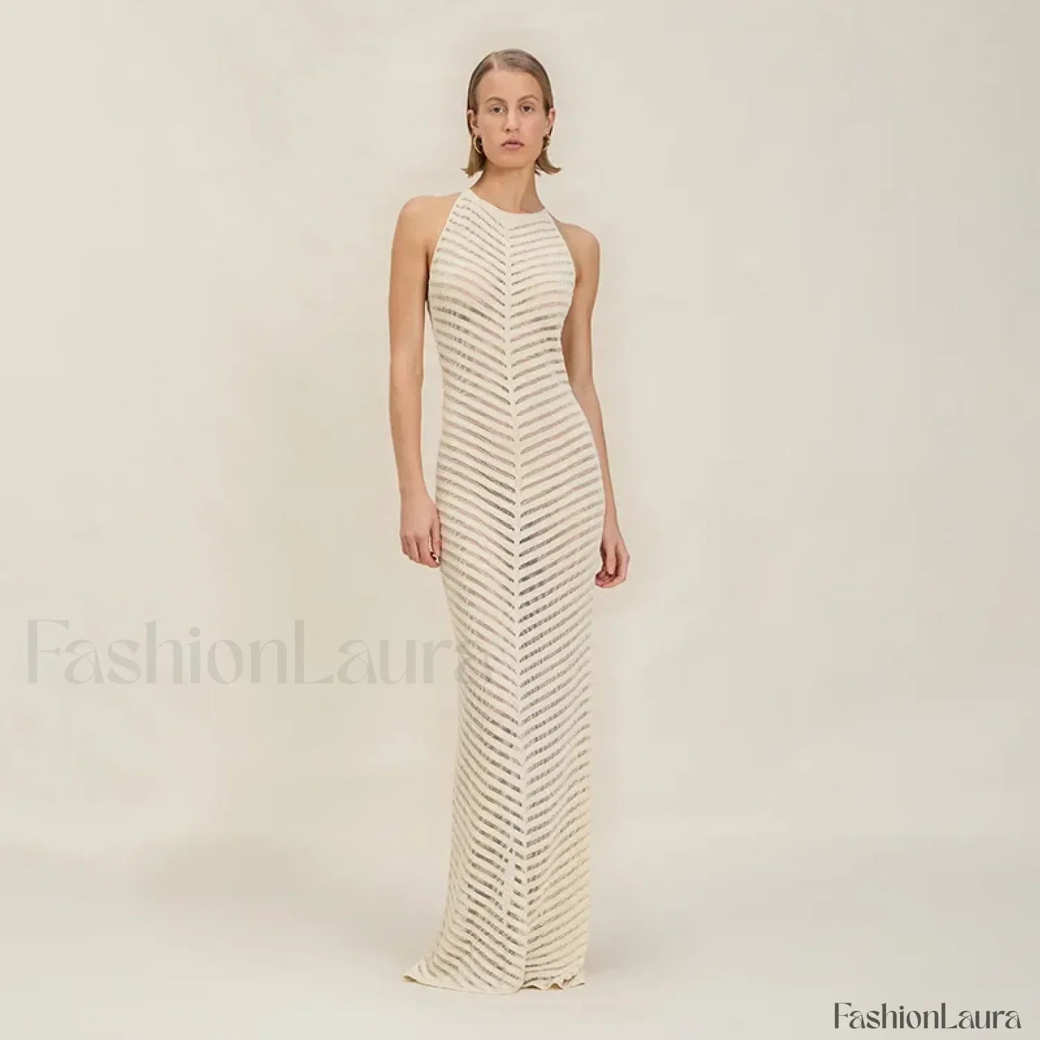 Knitted Hollow Suspender Backless Split Cut Out Cover Up