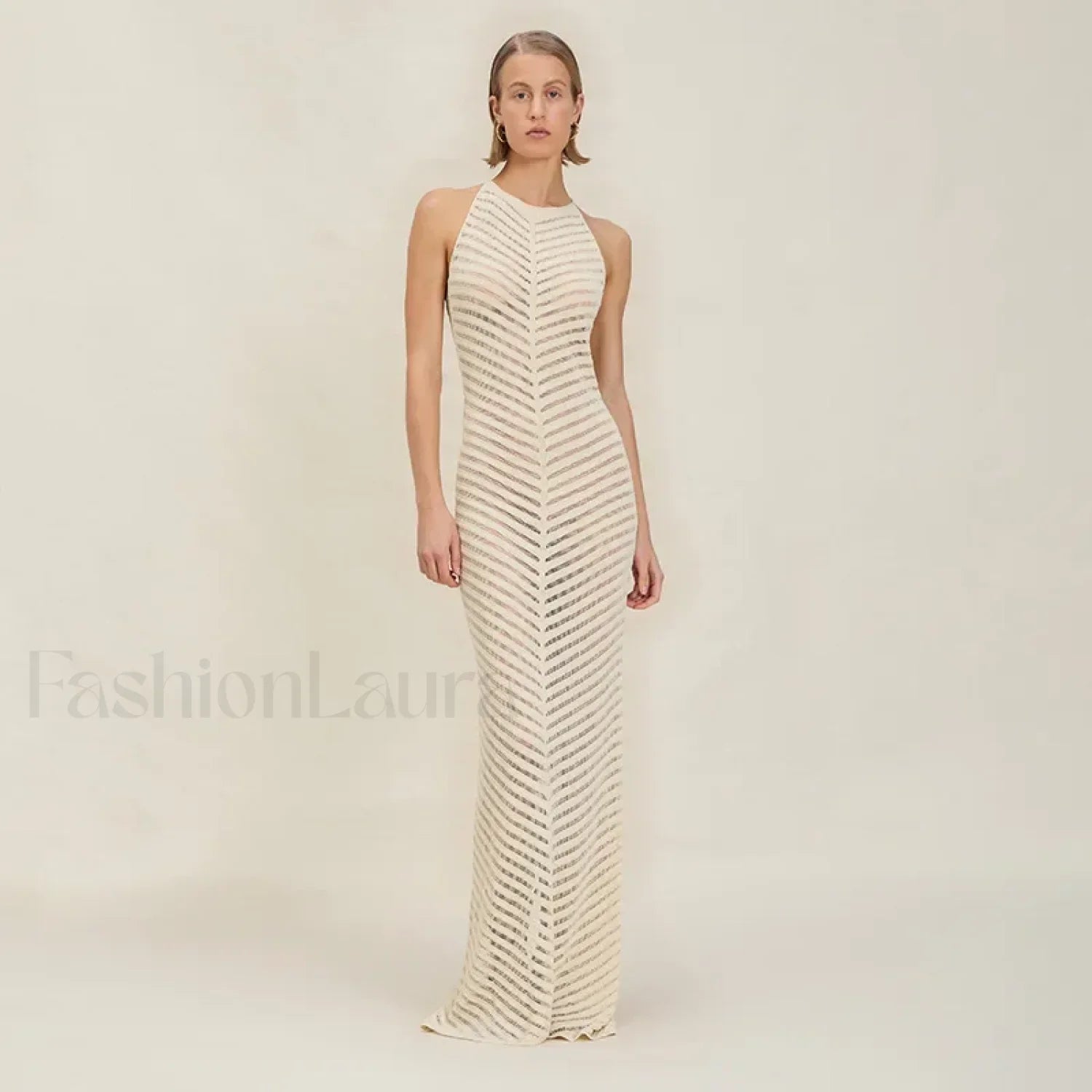 Knitted Hollow Suspender Backless Split Cut Out Cover Up White / S