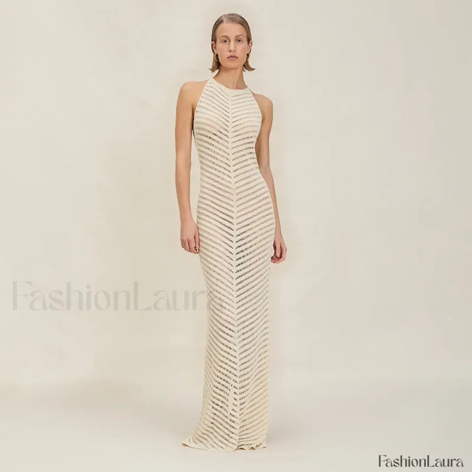 Knitted Hollow Suspender Backless Split Cut Out Cover Up