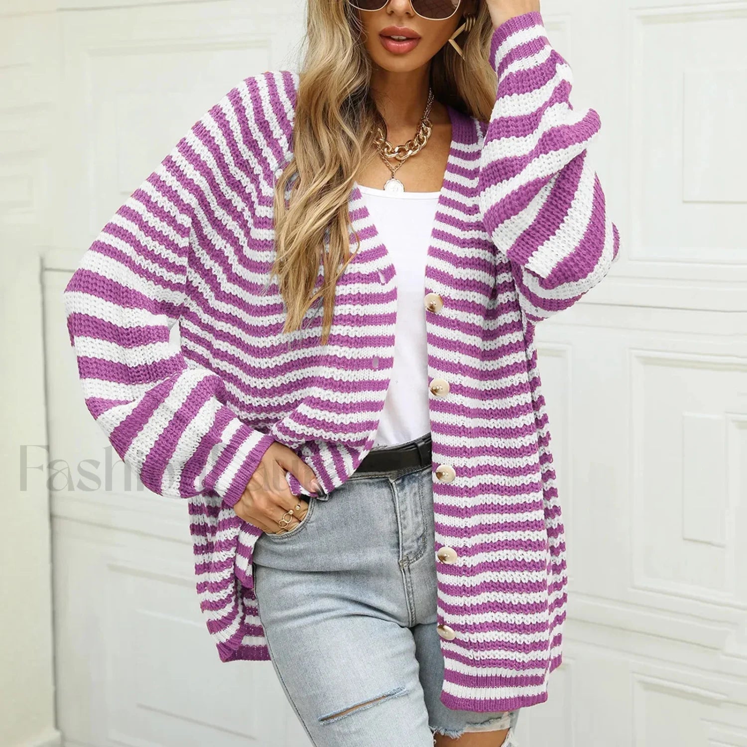Knitted Long Sleeve Cardigan Christmas Sweater Autumn Winter Warm Casual Purple / S Christmas Sweaters L