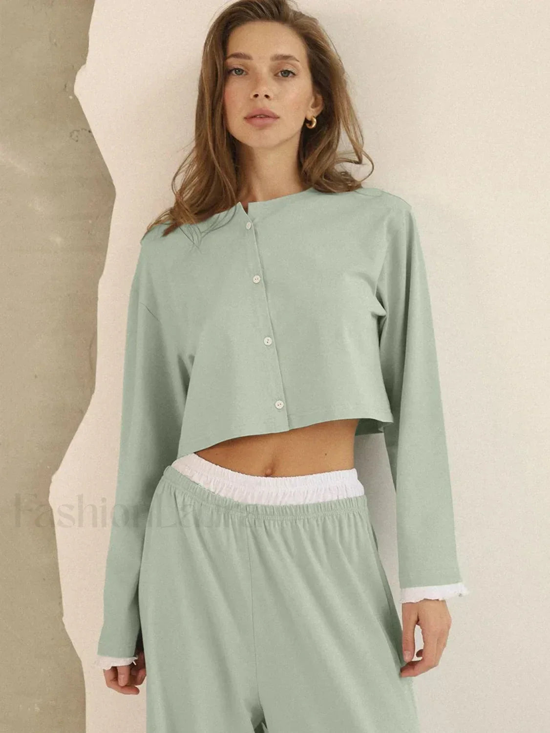 Knitted Long Sleeve Crop Pants Two Piece Set