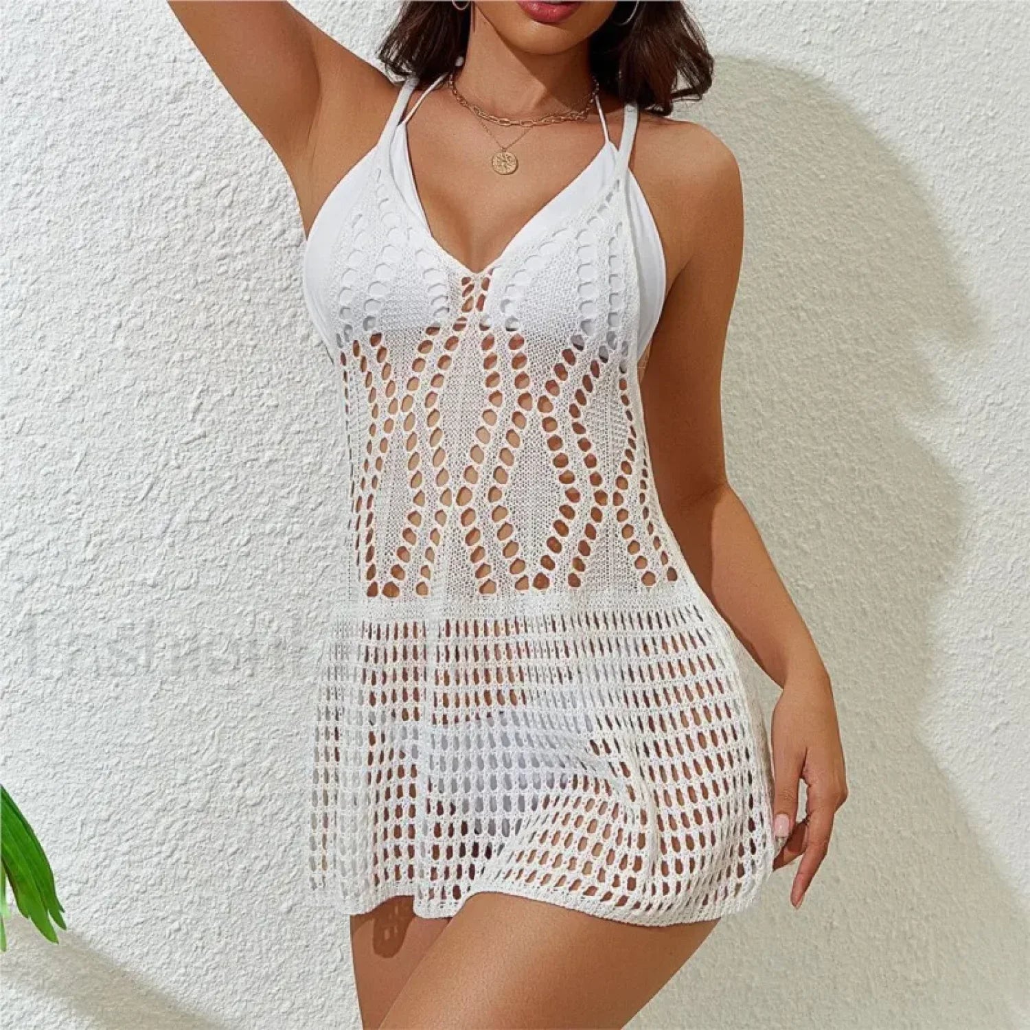 Knitted Side Robe Mini Dress Cover Up
