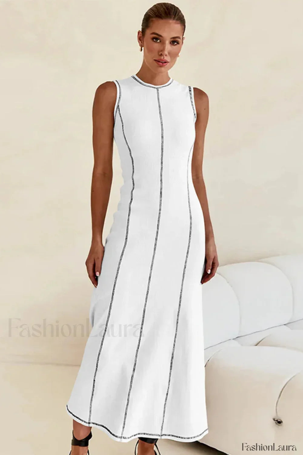 Knitted Sleeveless Round Neck A-Line Slip Dress