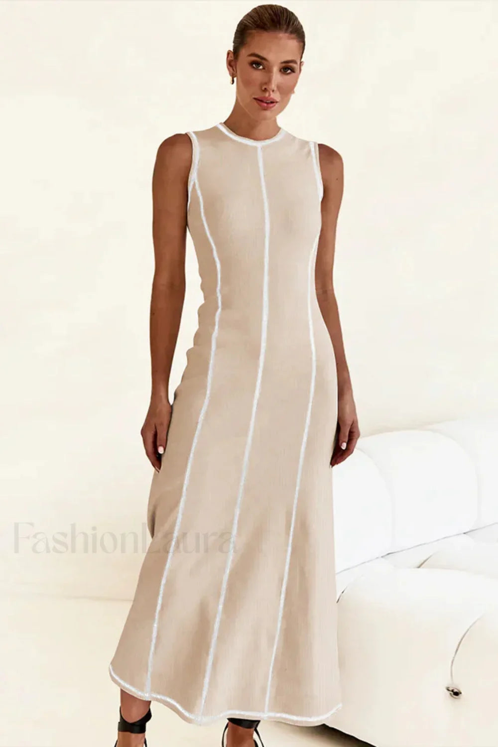 Knitted Sleeveless Round Neck A-Line Slip Dress