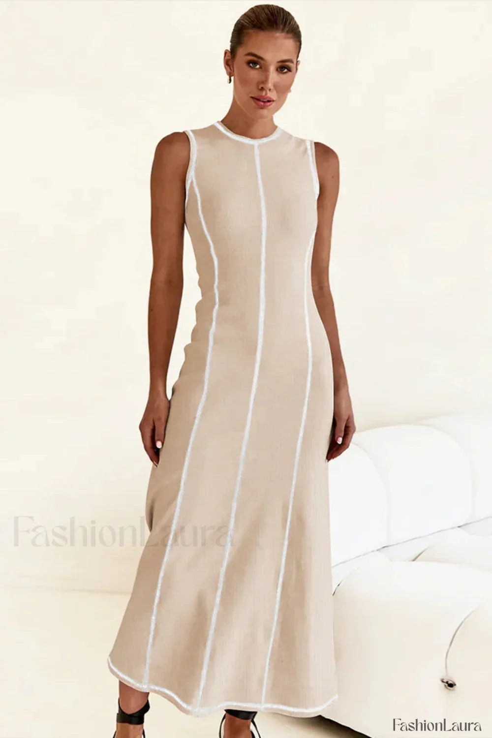 Knitted Sleeveless Round Neck A-Line Slip Dress