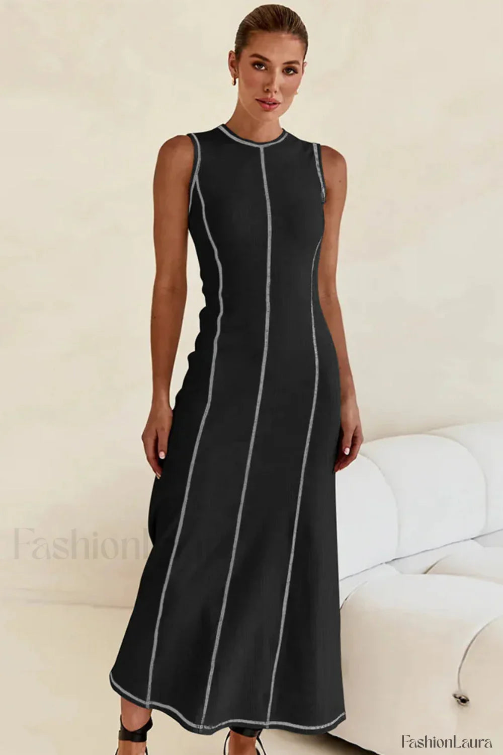 Knitted Sleeveless Round Neck A-Line Slip Dress