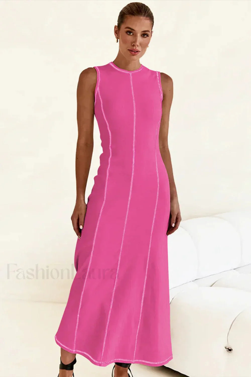 Knitted Sleeveless Round Neck A-Line Slip Dress