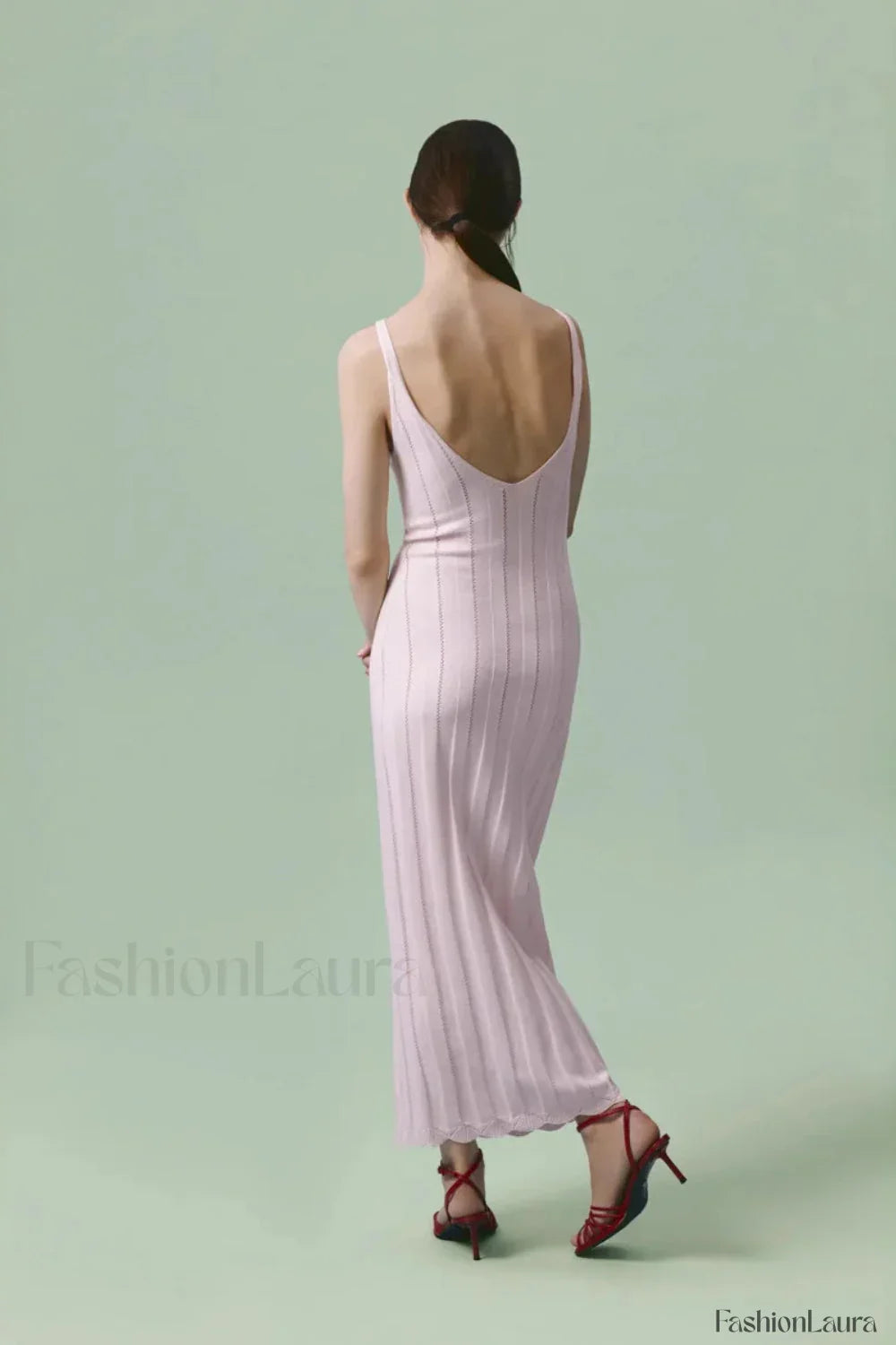 Knitted V-Neck Sleeveless Halter Maxi Dress