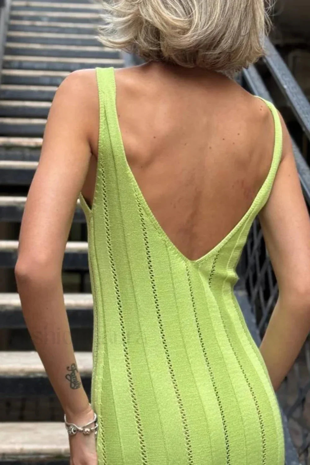 Knitted V-Neck Sleeveless Halter Maxi Dress