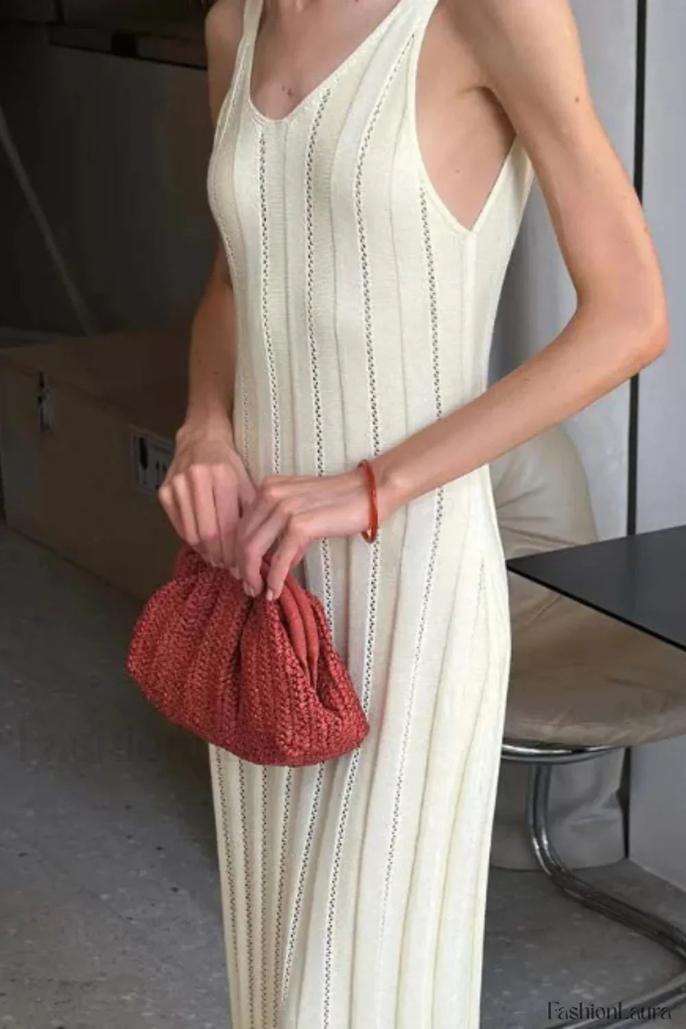 Knitted V-Neck Sleeveless Halter Maxi Dress