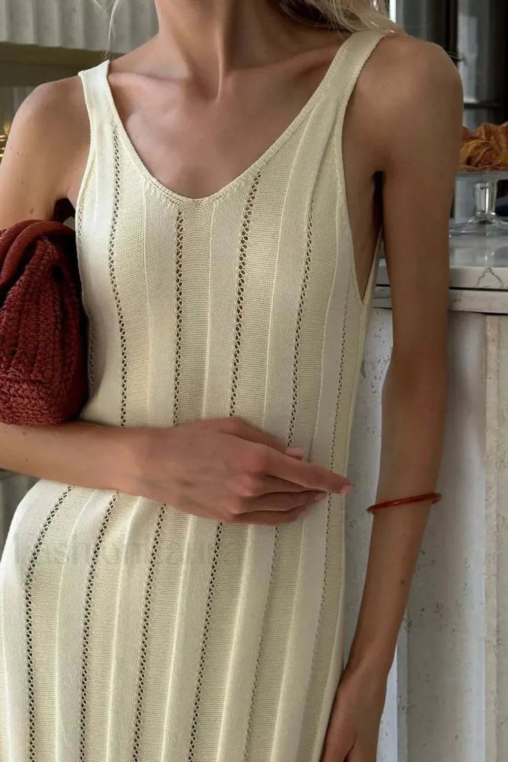 Knitted V-Neck Sleeveless Halter Maxi Dress