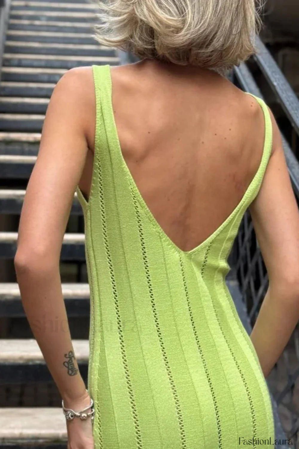 Knitted V-Neck Sleeveless Halter Maxi Dress