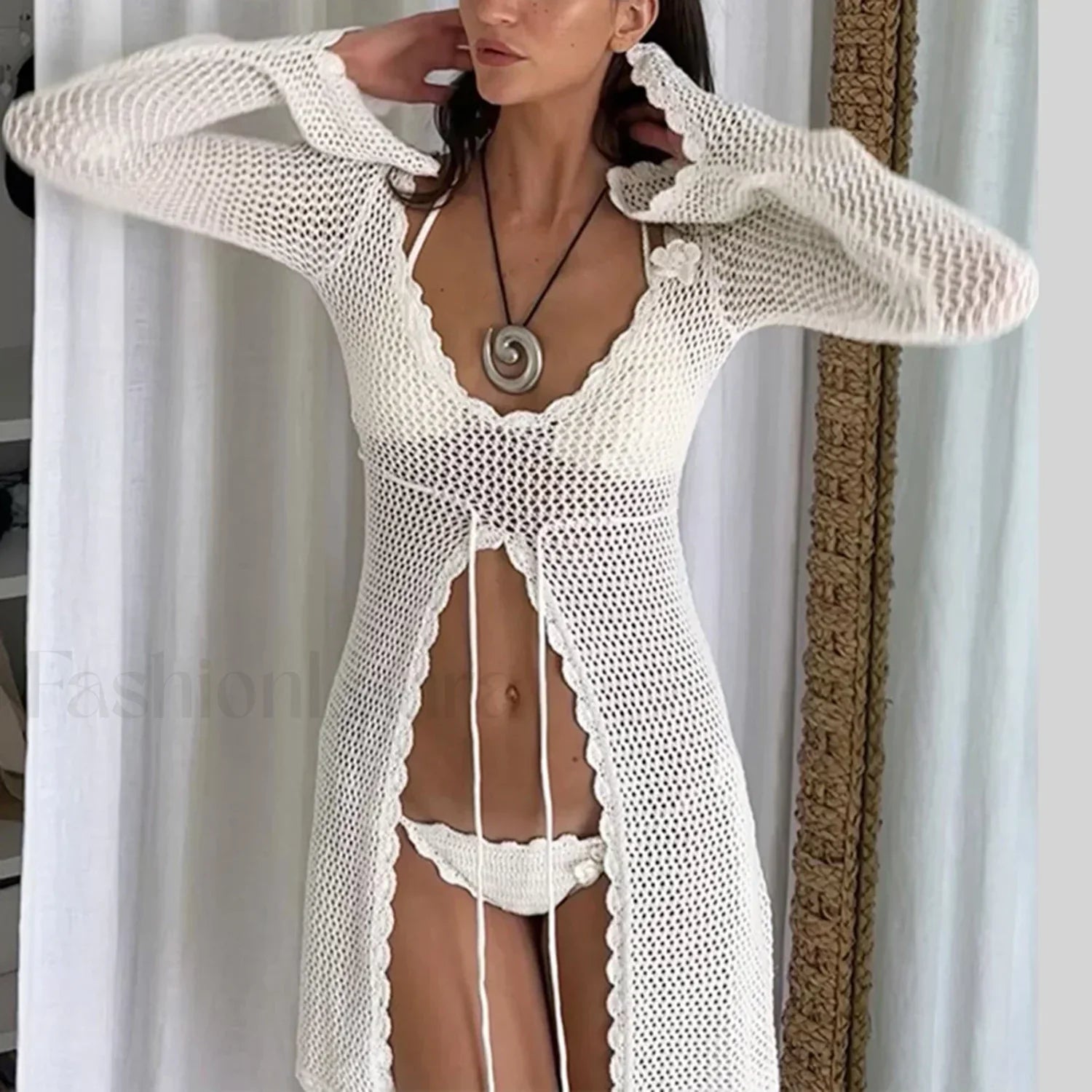 Knitting Cutout Long Sleeve Cover Up
