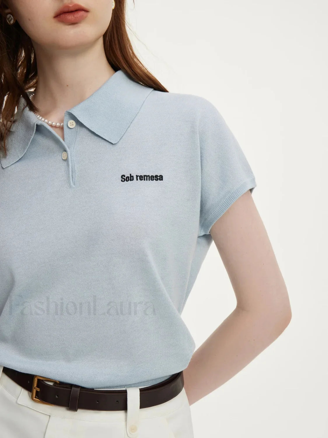 Knitwear Polo Neck Light Blue T-Shirt