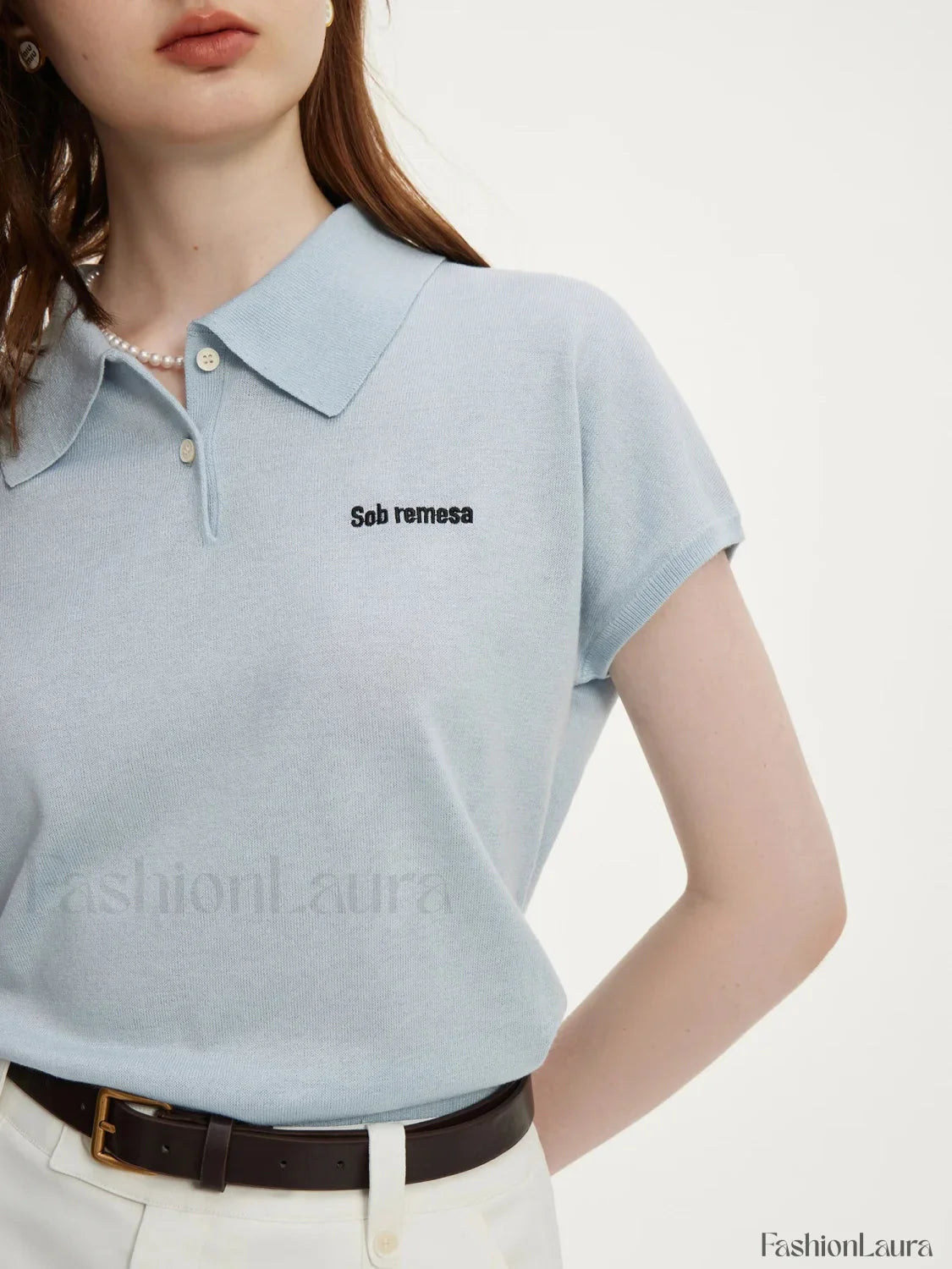 Knitwear Polo Neck Light Blue T-Shirt