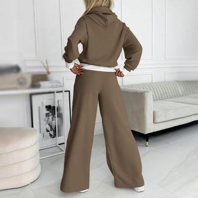 Cropped Hoodie and Wide Leg Pants Two Piece Set