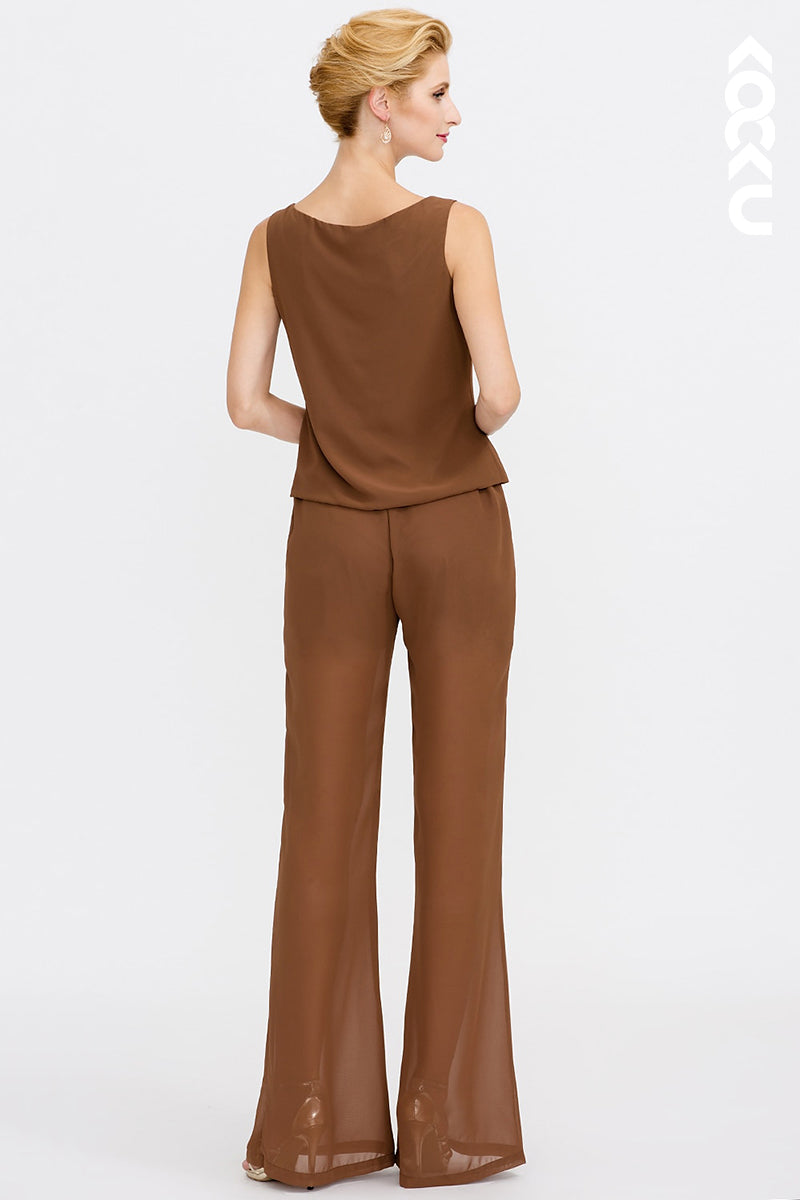 M6261 - Three-Piece Simple & Casual Scoop Chiffon Mother of the Bride Dress