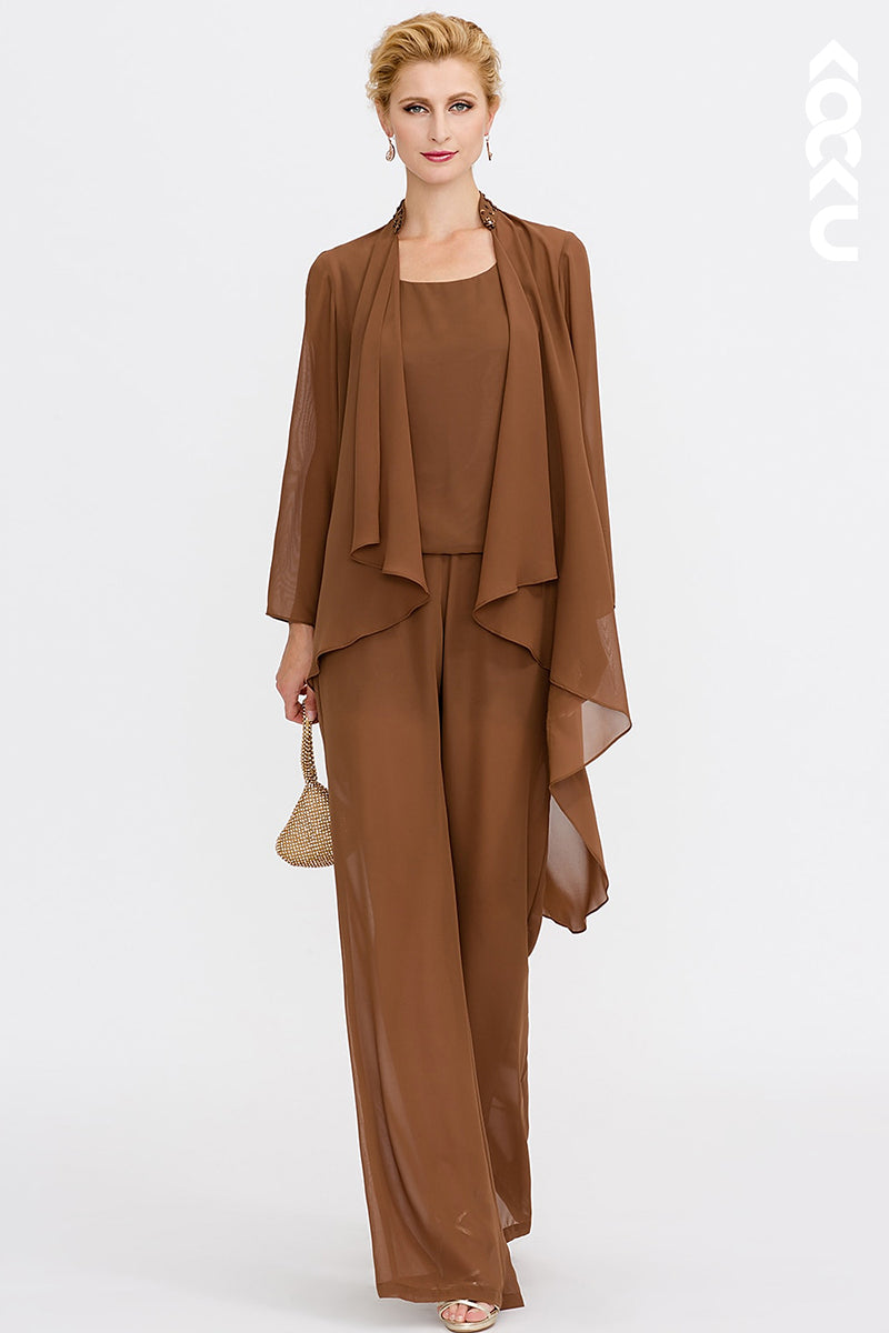 M6261 - Three-Piece Simple & Casual Scoop Chiffon Mother of the Bride Dress