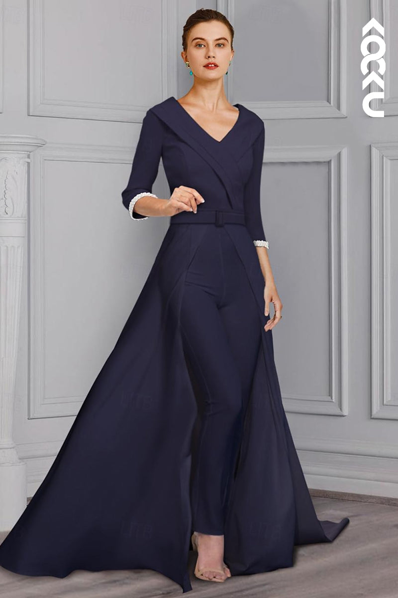 M6187 - Two-Piece Simple & Casual Long Sleeves V-Neck Mother of the Bride Dress