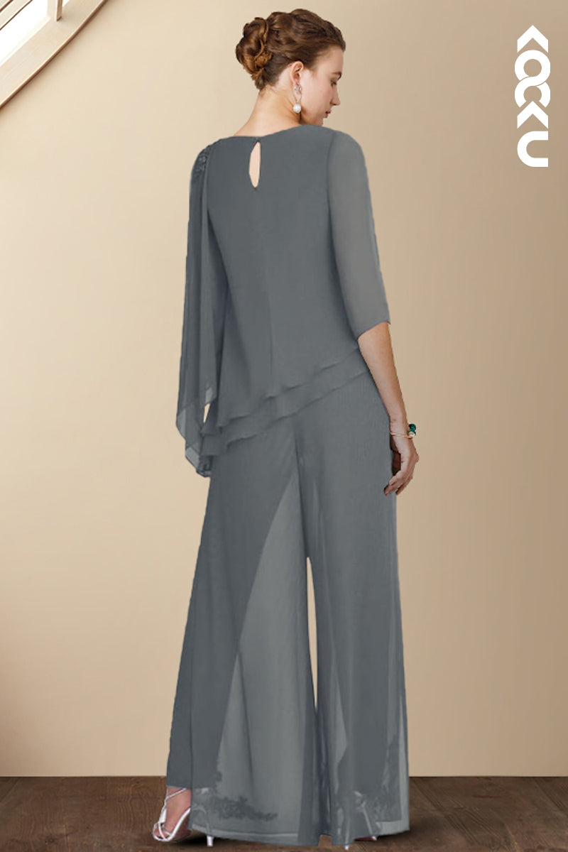 M6273 - Simple & Casual Long Sleeves Two-Piece Chiffon Mother of the Bride Dress