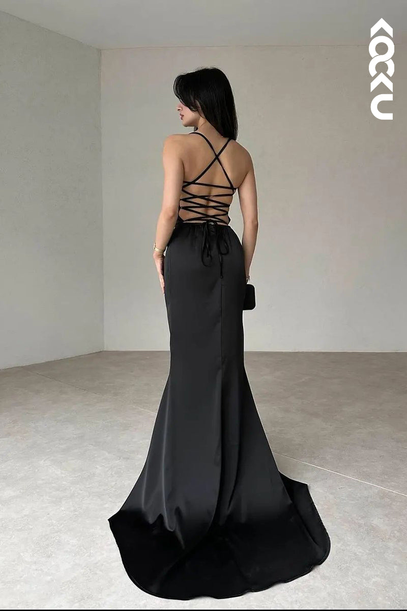 L2853 - Chic & Modern Criss-Cross Straps Sleeveless Trumpet Evening Party Prom Dress