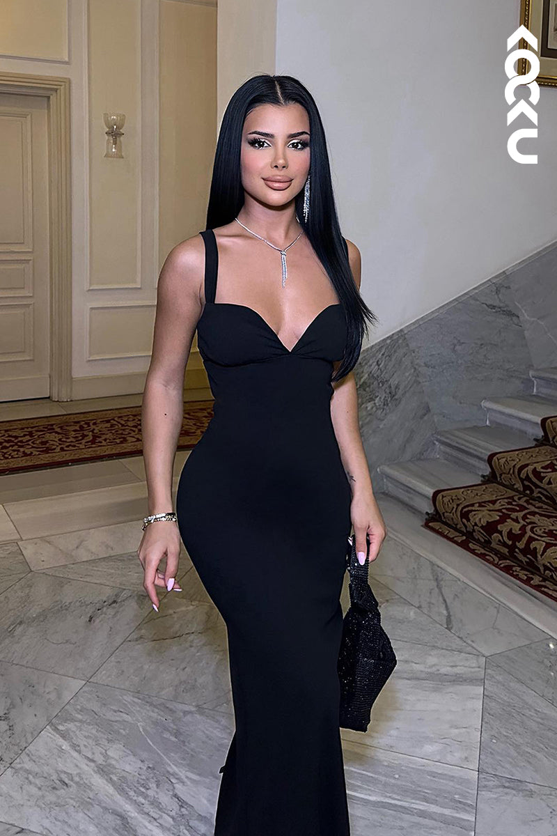 L2839 - Sexy & Hot Straps V-Neck Sheath Backless Chic Evening Party Prom Dress