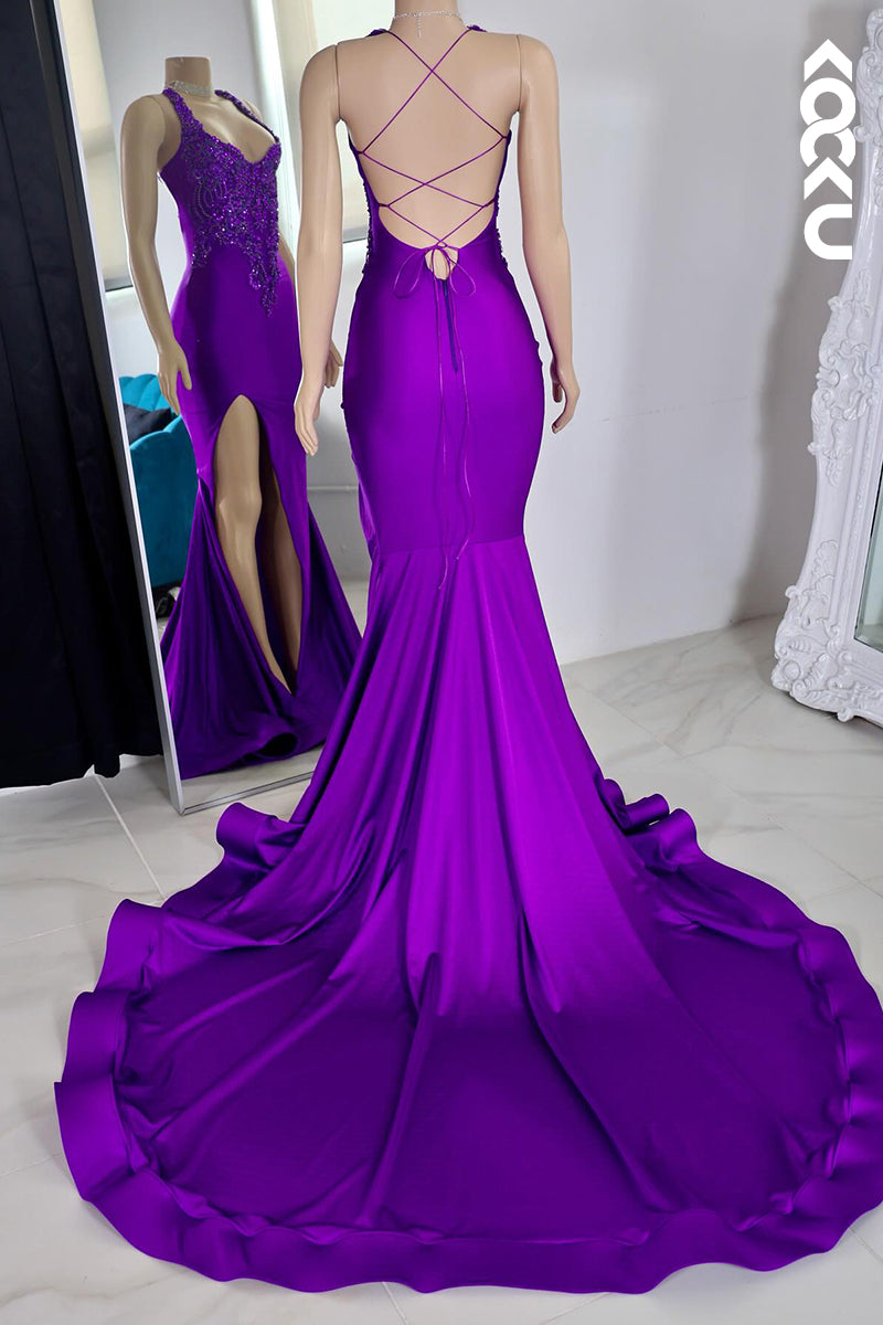 L2851 - Trumpet/Mermaid Ruffles Criss-Cross Straps Sexy & Hot Beaded Straps Prom Dress