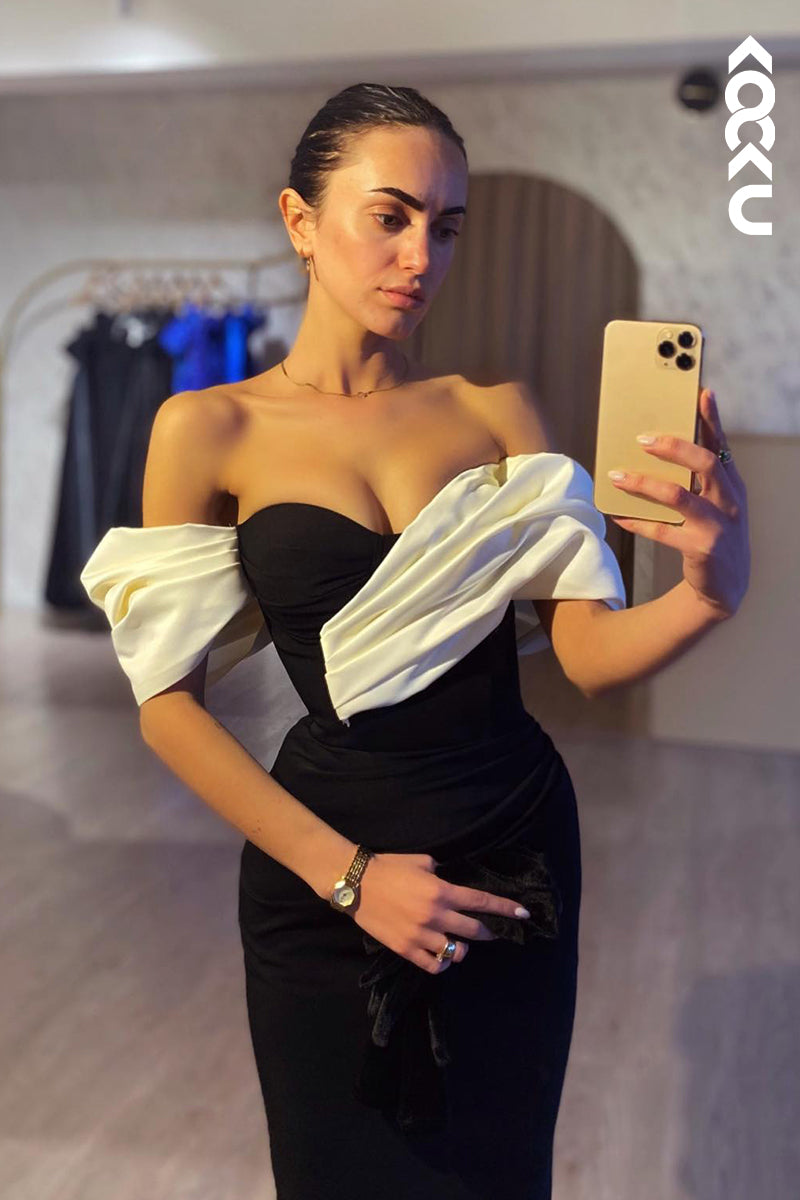 L2633 - Couture & Simple Off-Shoulder Cap Sleeves Sheath Formal Party Prom Dress