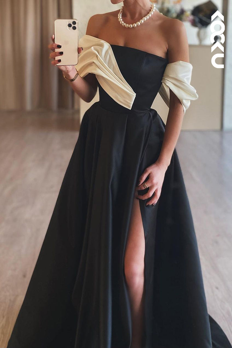 L2713 - Classic & Timeless Off-Shoulder Cap Sleeves A-line Evening Party Prom Dress