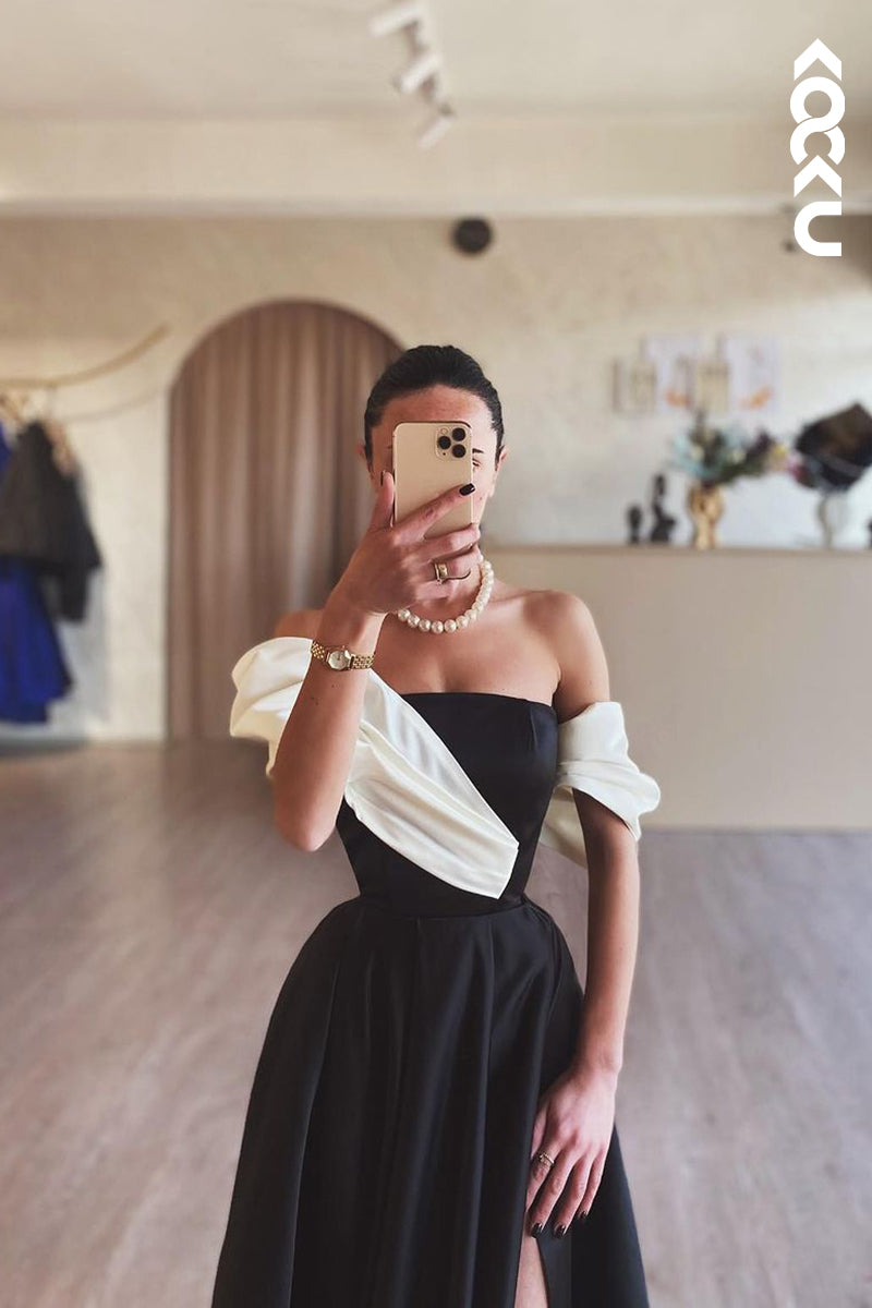 L2713 - Classic & Timeless Off-Shoulder Cap Sleeves A-line Evening Party Prom Dress