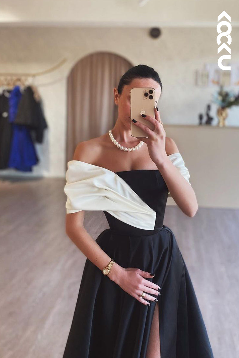 L2713 - Classic & Timeless Off-Shoulder Cap Sleeves A-line Evening Party Prom Dress