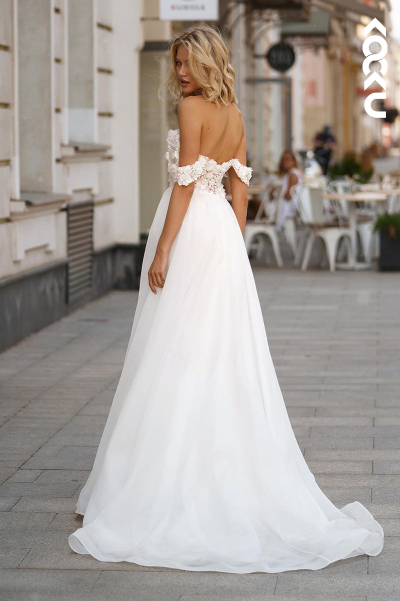 K2040 - Gorgeous & Charming Sweetheart Cap Sleeves A-line Applique Wedding Dress
