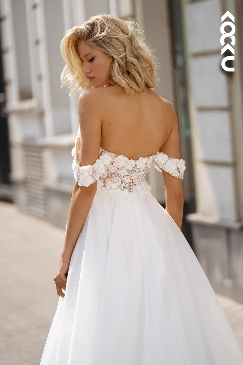 K2040 - Gorgeous & Charming Sweetheart Cap Sleeves A-line Applique Wedding Dress