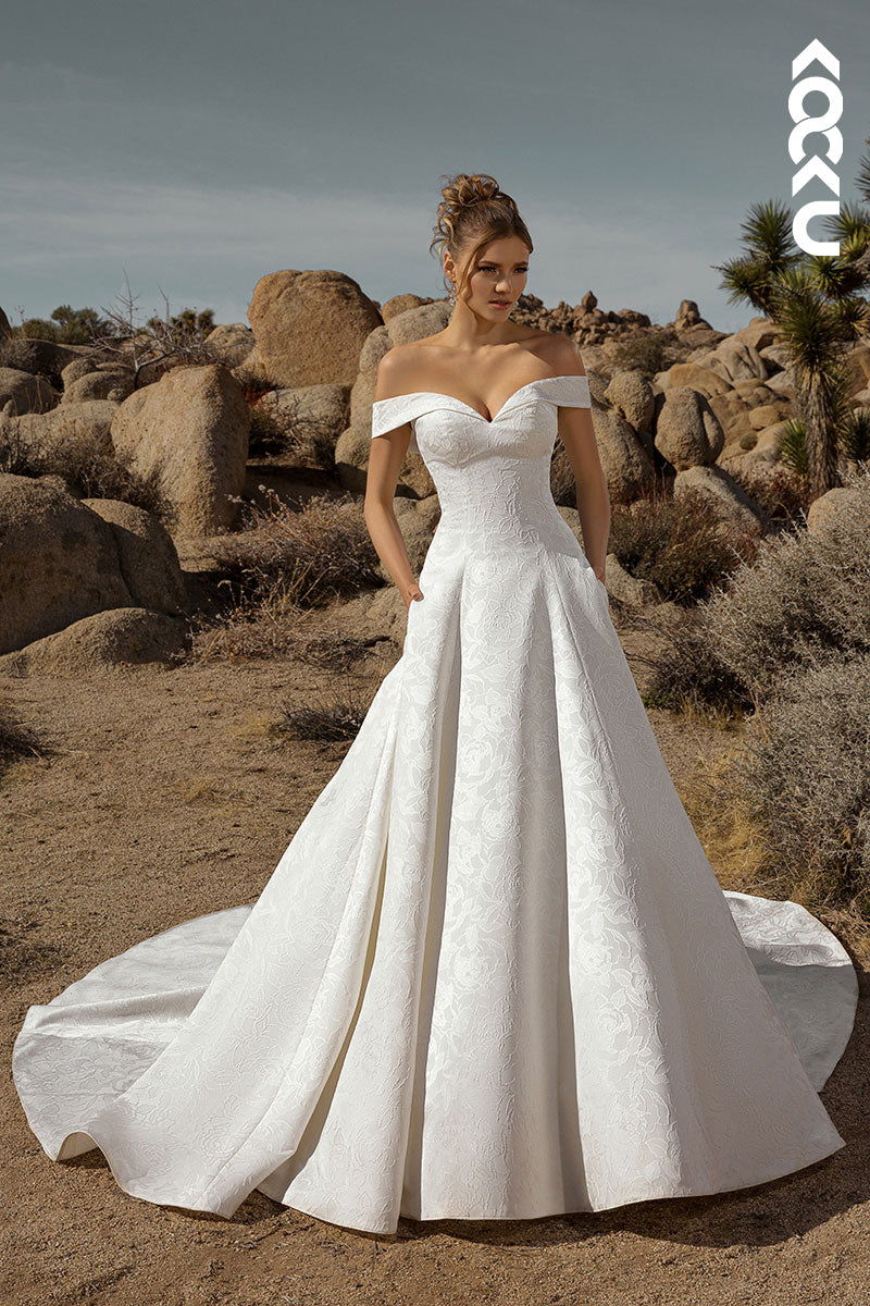 K1964 - Couture & Ornate Pff-Shoulder Cap Sleeves A-Line Wedding Dress