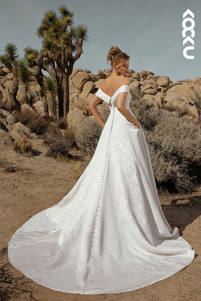 K1964 - Couture & Ornate Pff-Shoulder Cap Sleeves A-Line Wedding Dress