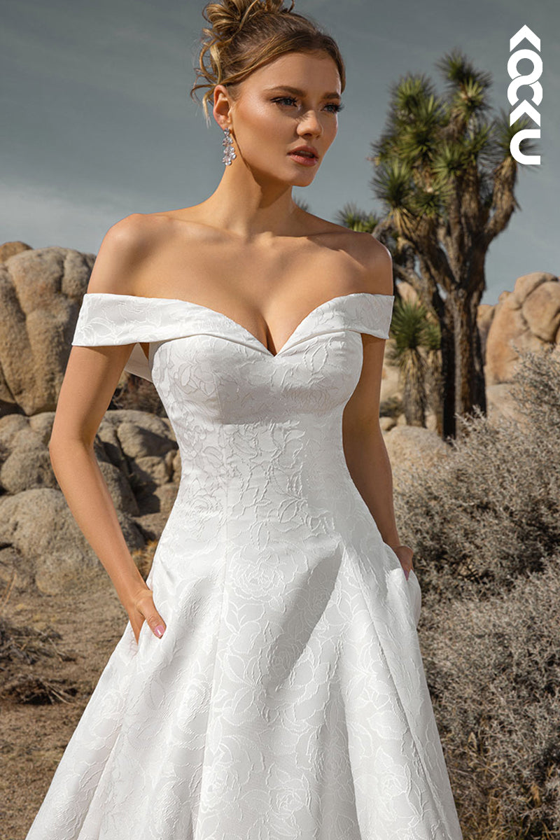 K1964 - Couture & Ornate Pff-Shoulder Cap Sleeves A-Line Wedding Dress