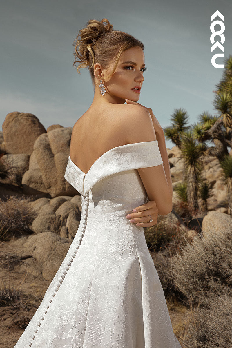 K1964 - Couture & Ornate Pff-Shoulder Cap Sleeves A-Line Wedding Dress