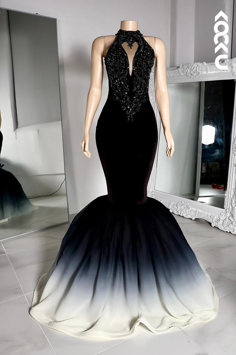 L2802 - Trumpet/Mermaid Hight Neck Sleeveless Mermaid Beaded Evening Party Prom Dress