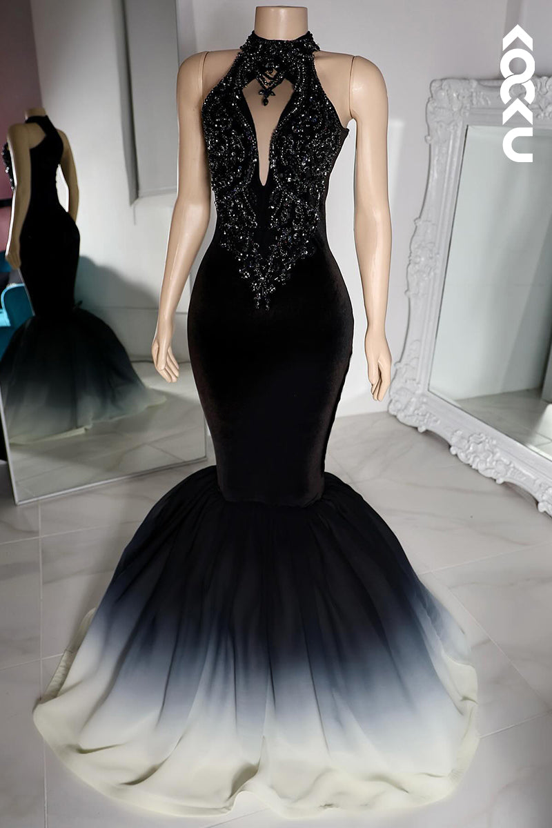 L2802 - Trumpet/Mermaid Hight Neck Sleeveless Mermaid Beaded Evening Party Prom Dress