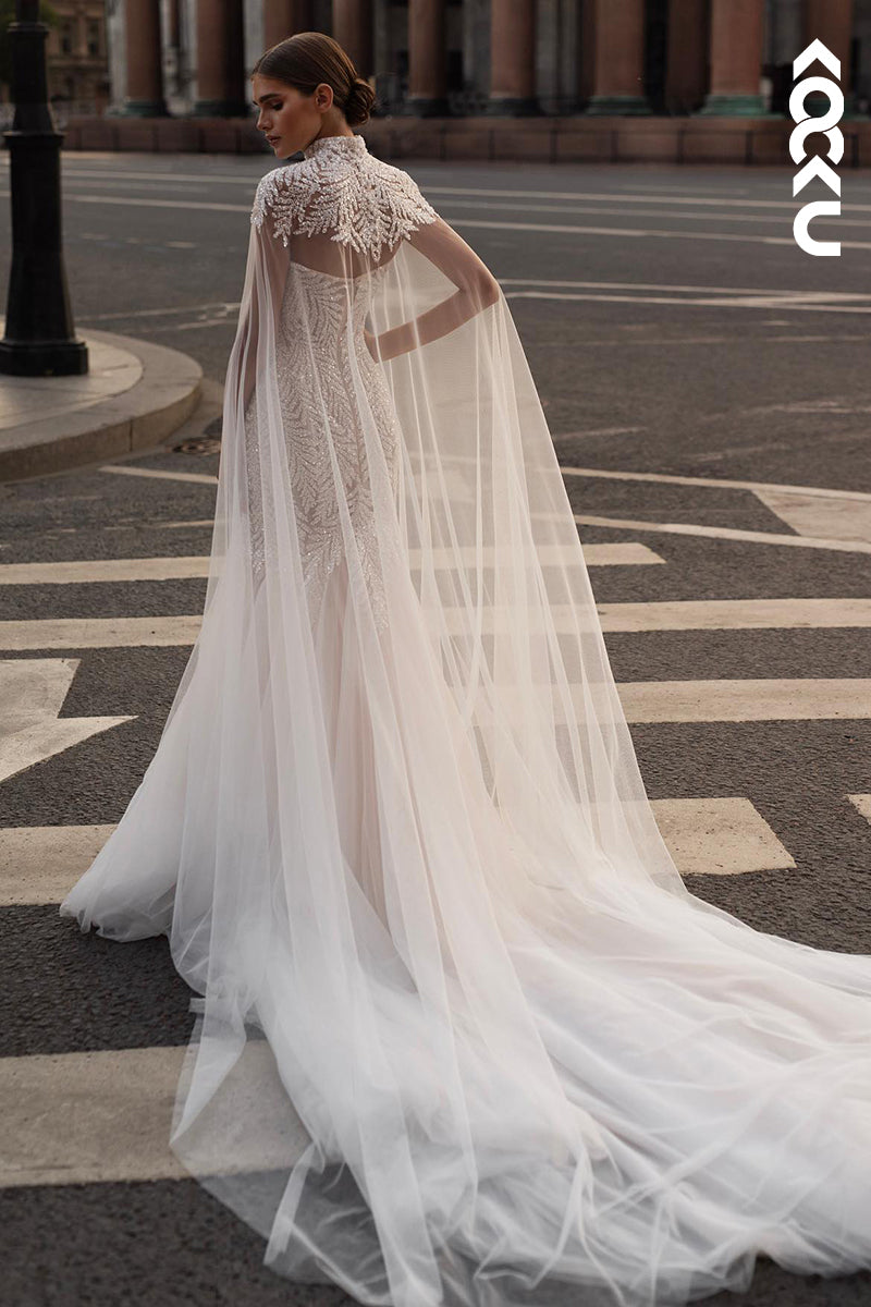 K2047 - Glamorous & Dramatic Mermaid Applique Tulle Wedding Dress