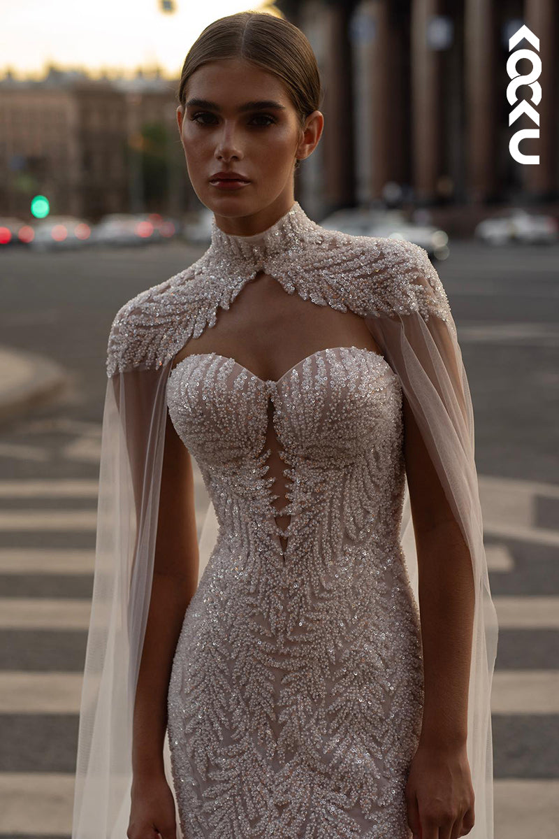 K2047 - Glamorous & Dramatic Mermaid Applique Tulle Wedding Dress
