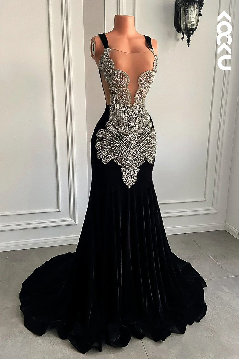 L2831 - Trumpet/Mermaid Ruffles Hot V-neck Straps Rhinestones Evening Party Prom Dress