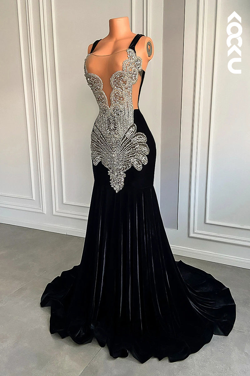 L2831 - Trumpet/Mermaid Ruffles Hot V-neck Straps Rhinestones Evening Party Prom Dress