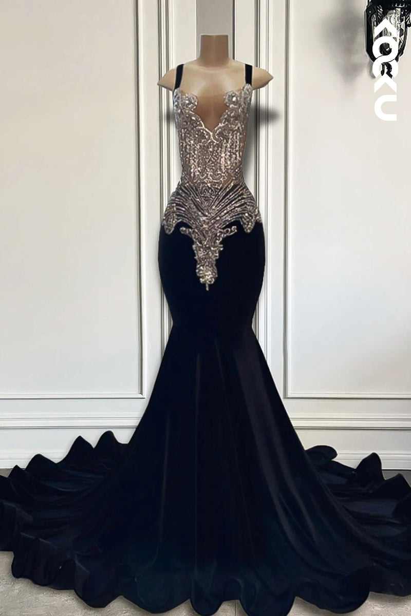 L2831 - Trumpet/Mermaid Ruffles Hot V-neck Straps Rhinestones Evening Party Prom Dress