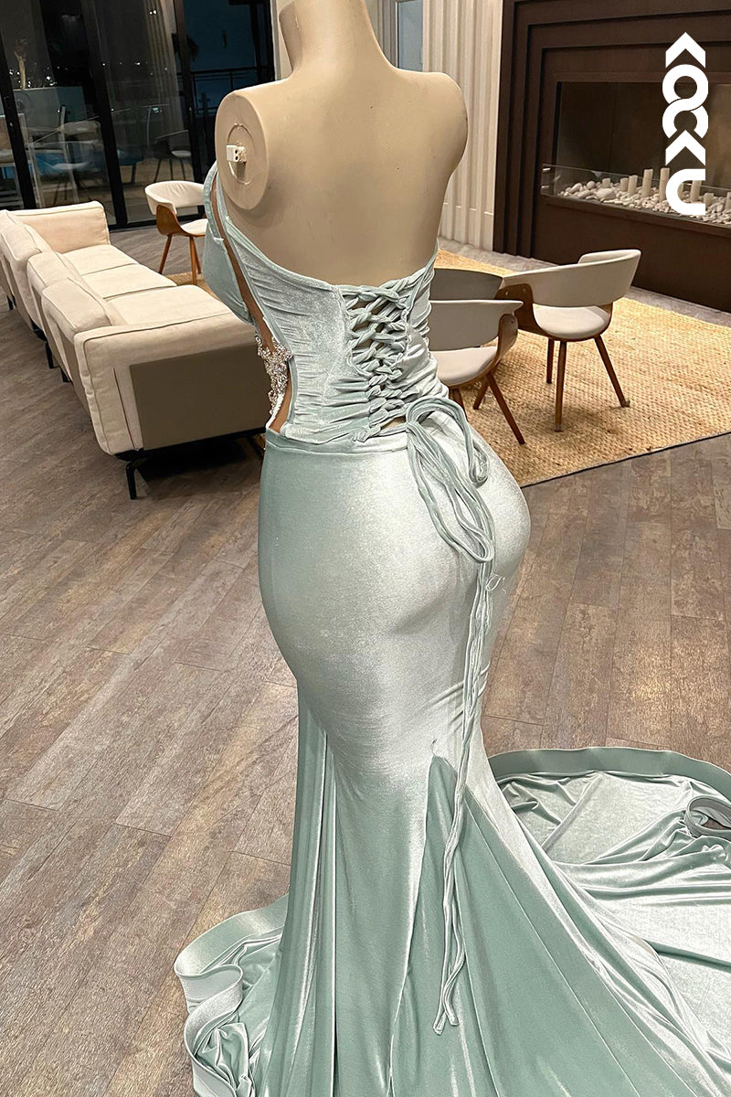 L3021 - Elegant & Luxurious V-Neck Sleeveless Mermiad Evening Prom Dress With Rhinestone